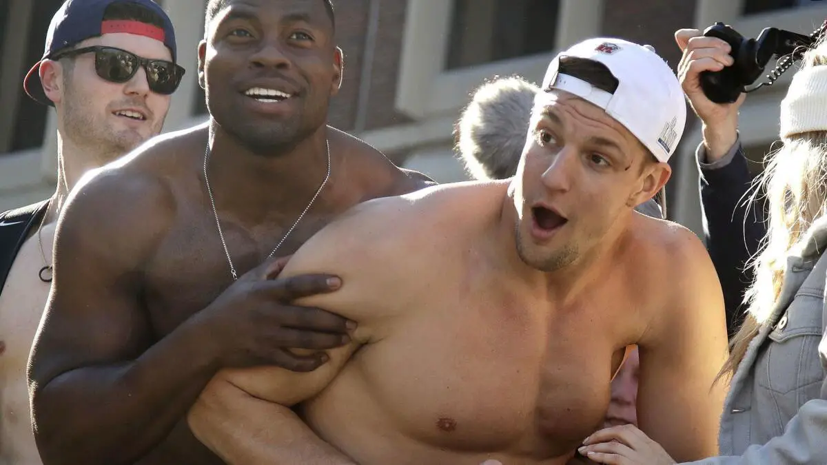 Rob Gronkowski Got Hit by a Flying Can of Beer During Victory Parade